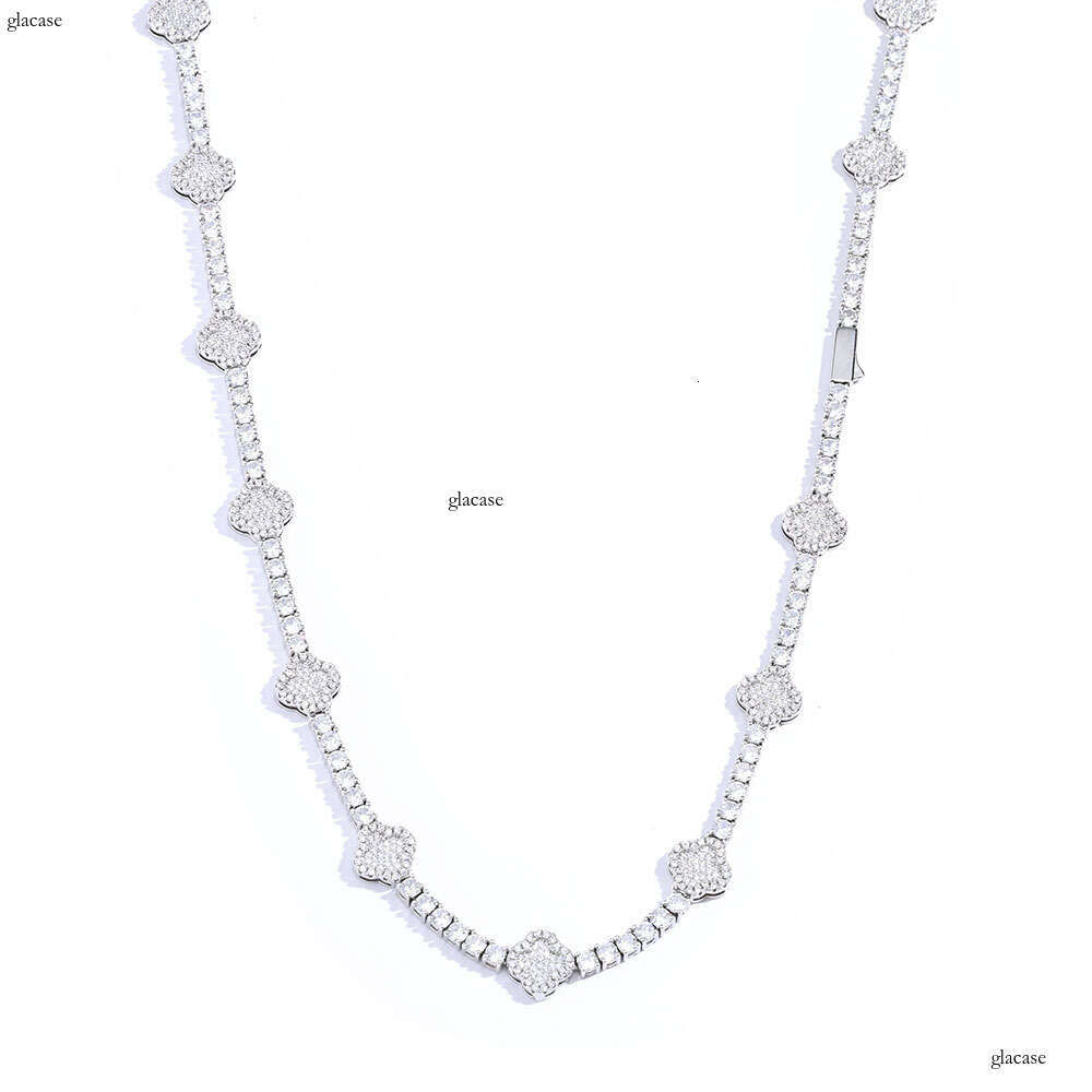 Hip Hop Spring Buckle Moissanite chain Tennis Chain Four-Leaf Clover Necklace Personality Versatile Men's Jewelry