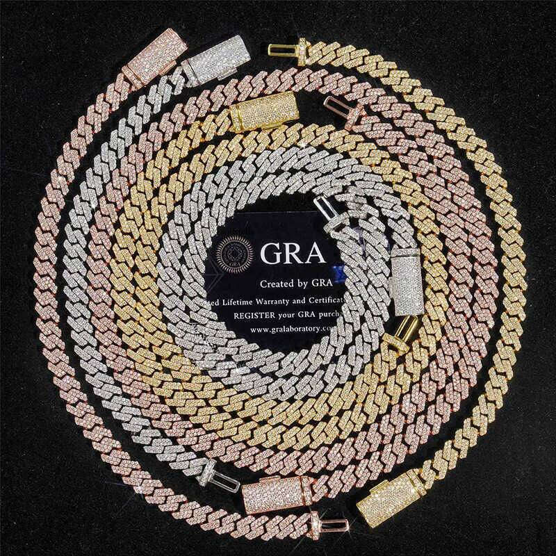 sier Cuban chain necklace 8mm double row dia moissanite full set mens trendy accessories