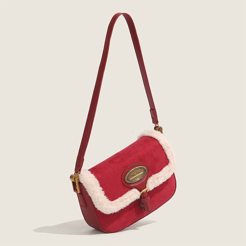 Autumn Winter High-End Plush Underarm Christmas Red Handbag Shoulder Bag ddmymoon