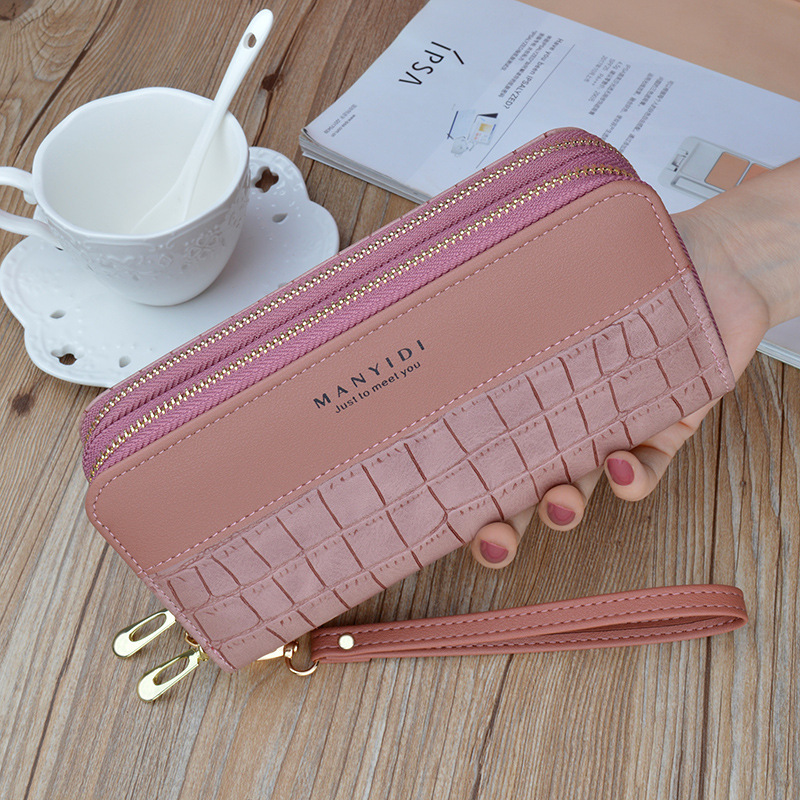 New Women's Wallet Long Double Zipper Phone Bag Luxury Bag Fashion Designer Bag Crocodile Pattern Large Capacity Mom Double Layer Clutch