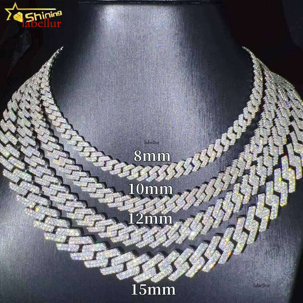 Iced Out Vvs 2 Rows Miami Gold Necklace Sterling Sier Dia Moissanite Cuban Link Chain
