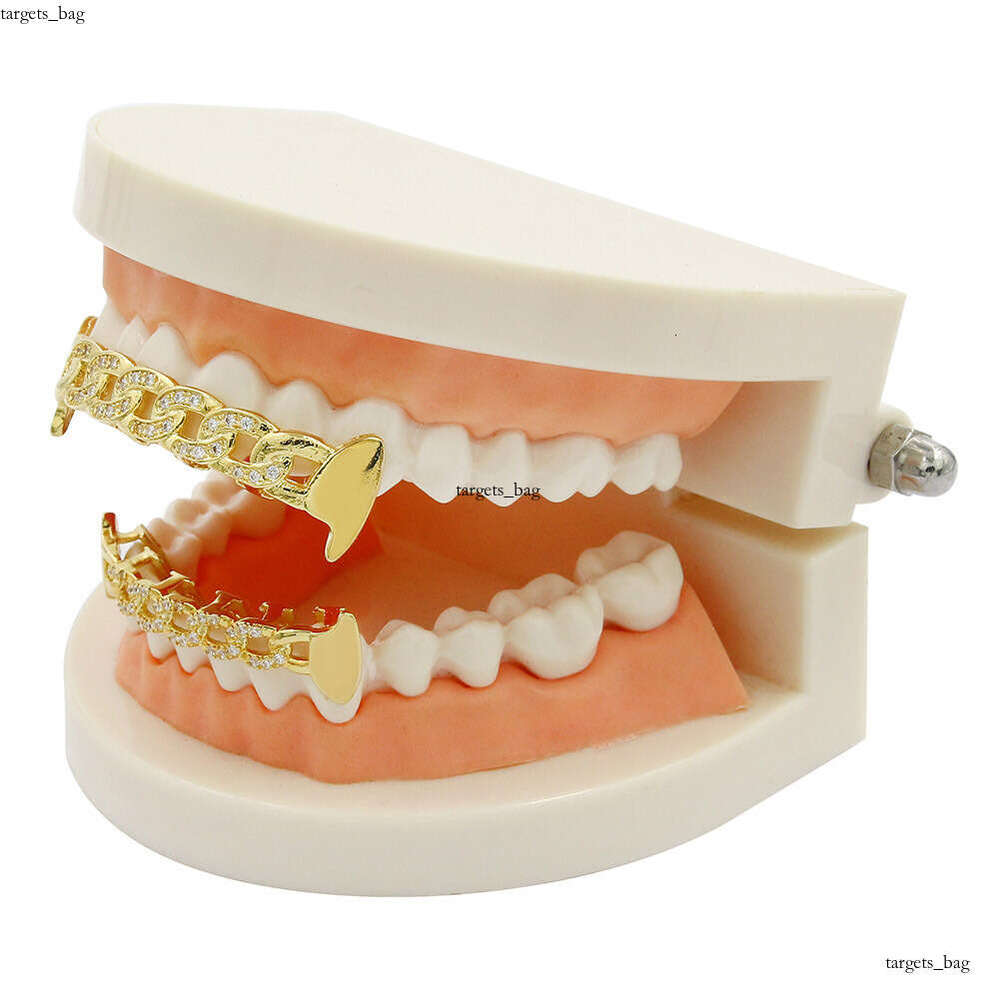 New Teeth Set Hip Hop Hollow Micro Inlaid Gold