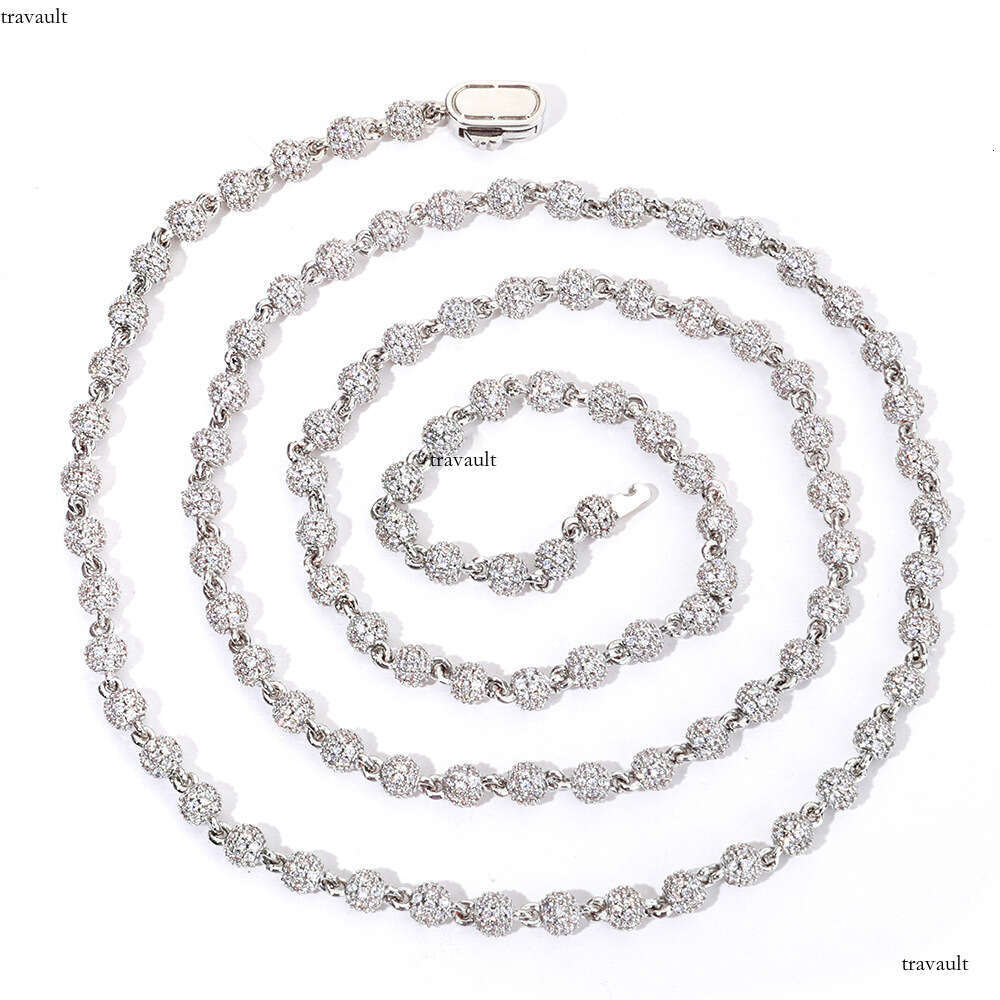 Hip Hop 4mm Full Dia Round Bead Chain Men's Necklace Trendy High-end Moissanite chain Jewelry Accessories