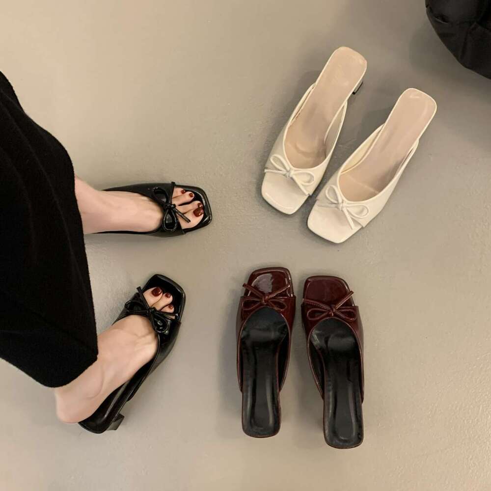 French Style Bowknot Designer Shoes Chunky Heel Sandals for Women Outdoor 2025 New Summer Large Size Peep Toe High Heels