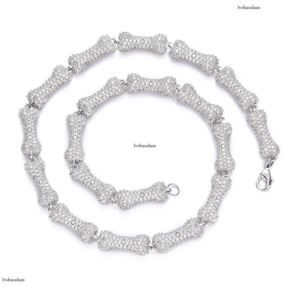 New Bone 10mm Full Moissanite chain Pink Choker Personality Unisex Hip Hop Necklace