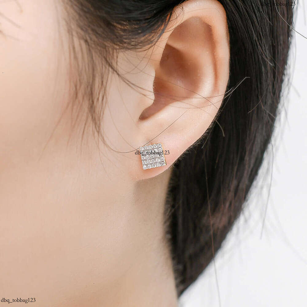 S for Men Body Pure Sier Stud Square Full Zircon Hip Hop Trendy Earrings Jewelry