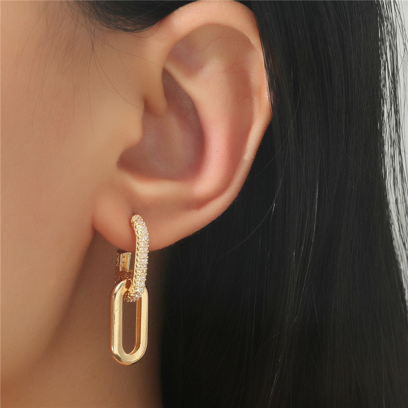 Original Minimalist Fashion Personality Copper Micro-inlaid Two-section Double-claspearrings Free Shipping Designer Luxury Jewelry Women's Access
