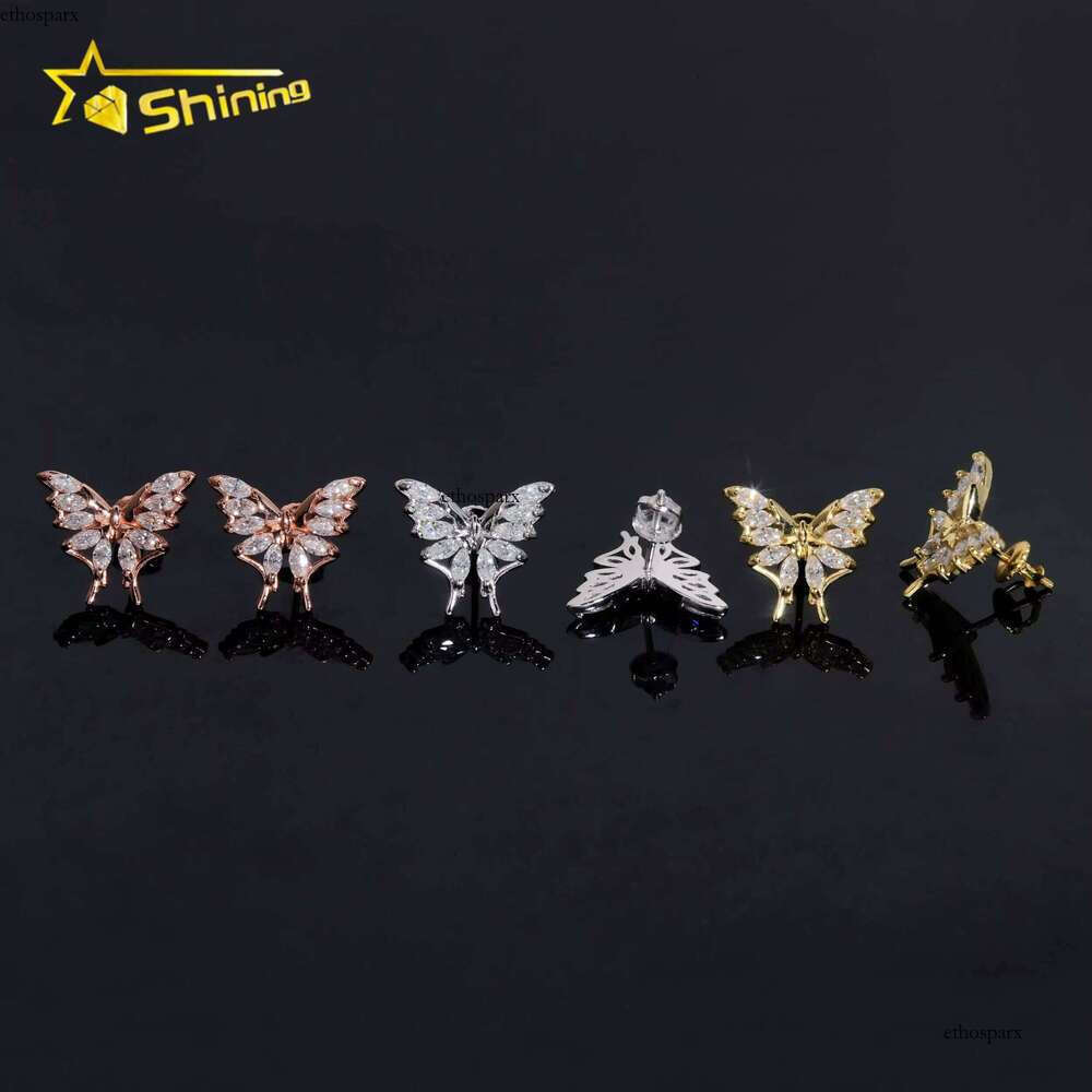 New Arrival D Color Dia Solid Sterling Sier Cute Bling Butterfly Moissanite Earrings Stud for Women