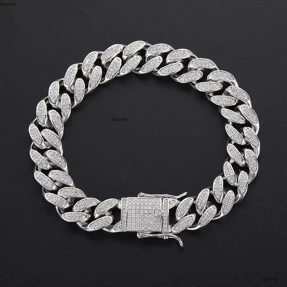 NUOYA Trendy 12MM Gold Plated Cuban Chain Double Row Full Dia Men's Hip Hop Bracelet Wholesale Fashion Jewelry