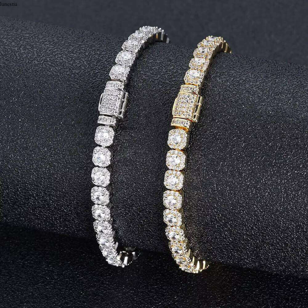 NUOYA 5mm Clustered Sier Gold Plated Iced Out Dia Hip Hop Jewelry Round Zircon Tennis Chain Bracelet