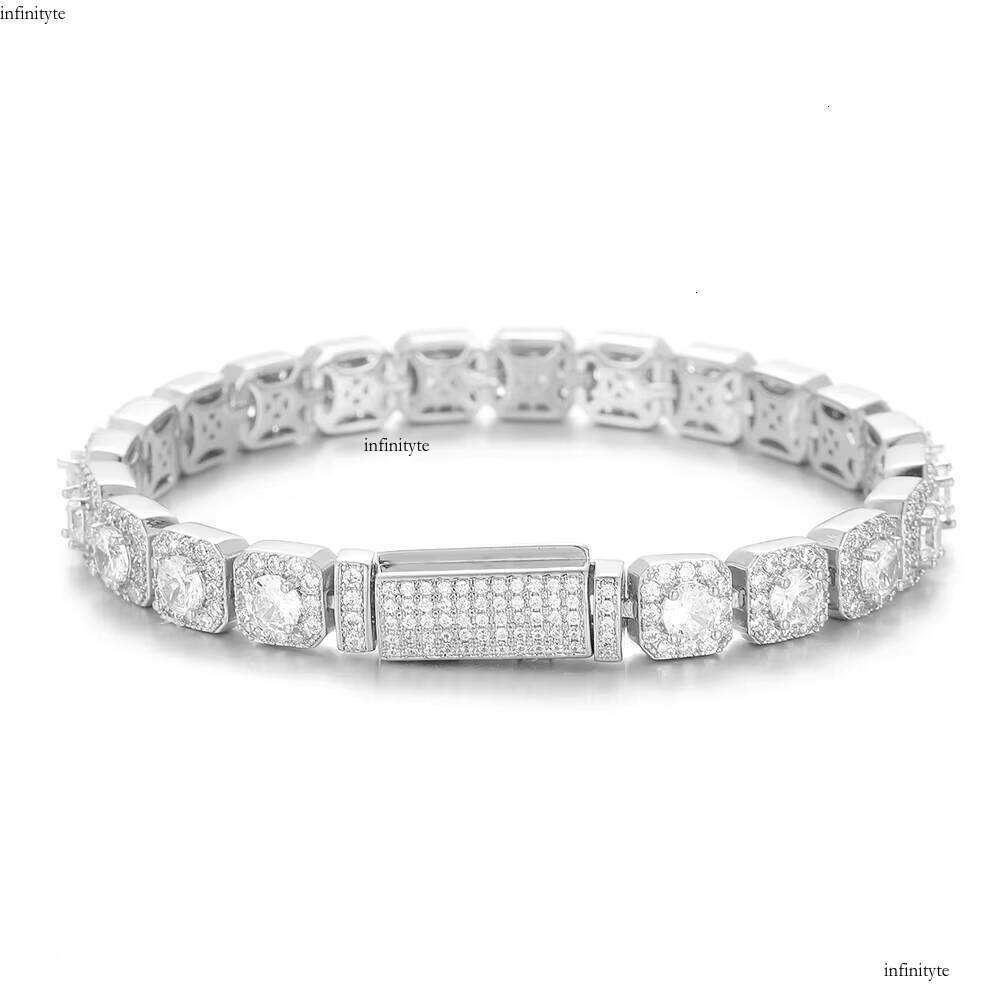 NUOYA 7mm Cluster Tennis Chain Bracelet Gold Sier Plated Iced Out Shiny Dia Hip Hop Jewelry Gift