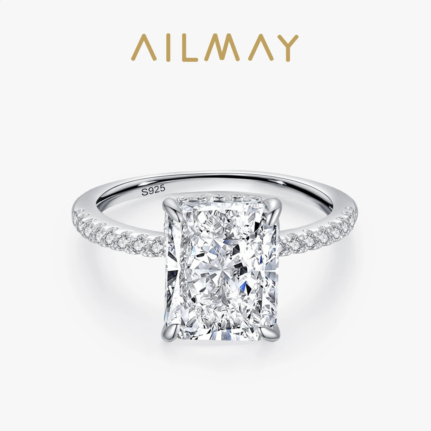 Ailmay 925 Sterling Silver 8A Crushed Iced Out Cut Zirconia Ring For Women Wedding Statement Platinum Plated Jewelry Gift 250807