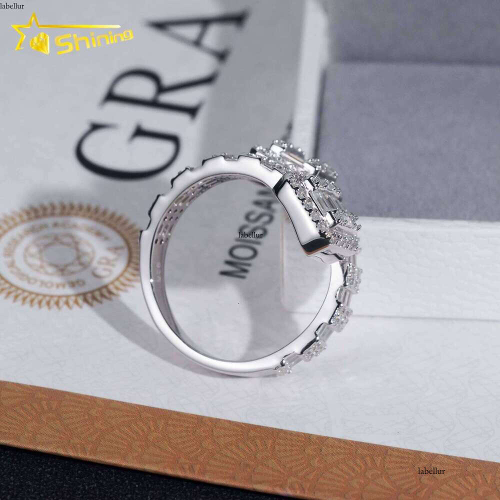 Gold-Plated Classic Silver Hip-Hop Jewelry Style Baguette VVS Moissanite Men's Ring