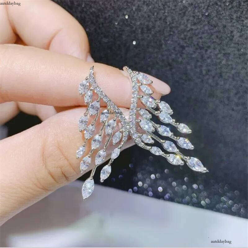 Top Sell Unique Dangle Earrings Jewelry Sterling Sier&Gold Flill Full Marquise Cut White Topaz CZ Dia Gemstones Party Women Angle Earring Gift