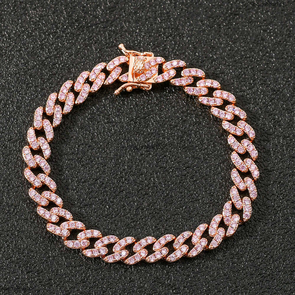 9mm Single Row Pink Zircon Cuban Chain Unisex Hip Hop Bracelet