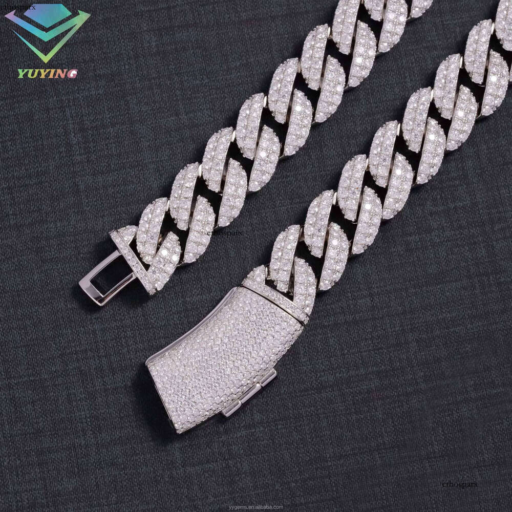 Yu Ying Iced Out Dia 2rows 16mm S Sterling Sier Gold Plated VVS Moissanite Cuban Link Chain Necklace