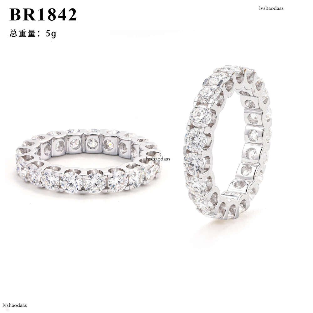 Hip-Hop Silver Inlaid Round Moissanite for Men and Women, Fashionable Full Diamond Ring