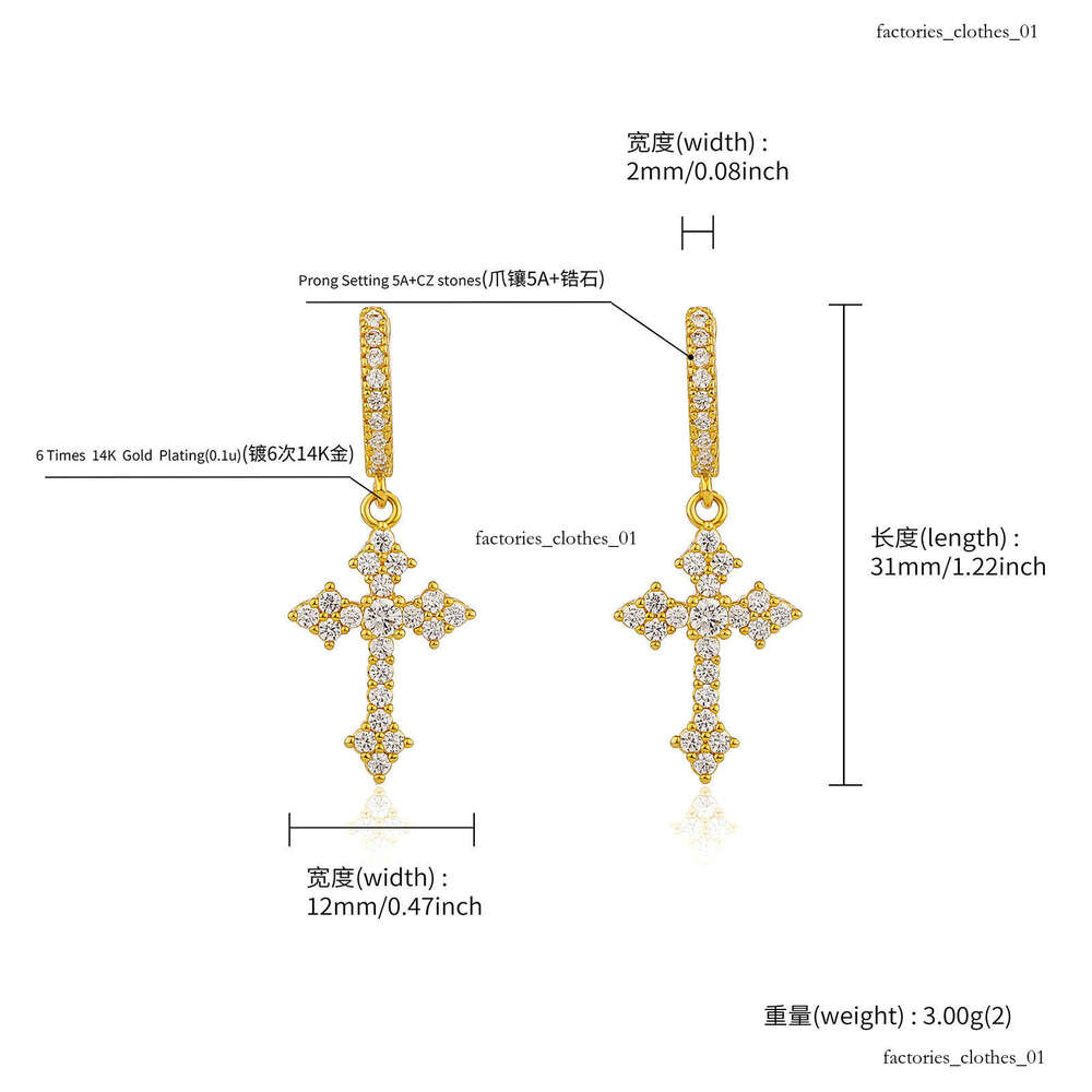Cross Micro Paved Sterling Silver Zircon Personality Stud Ins Style Unisex Trendy Earrings