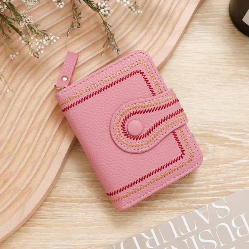 New Korean Style Women's Short Wallet Zipper Buckle Wallet Lychee Pattern Luxury Bag Embroidered Solid Color Coin Purse ID Card Holder Wallet