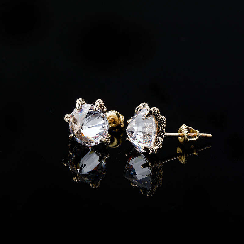 Hot Selling Hip-Hop Chinese Style Dragon Claw Large Zircon Sier Needle Earrings Personality Simple Unisex Ear Jewelry