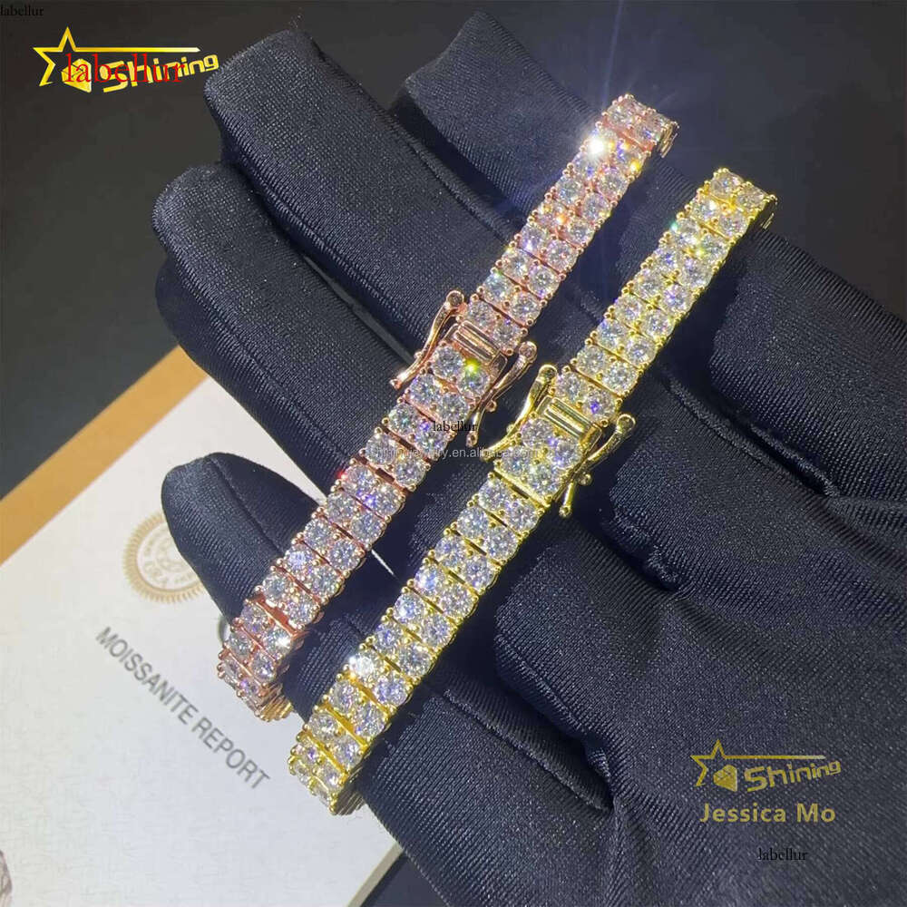 Bulk Stock New Arrivals S Solid Sier Two Rows 3mm Hip Hop Jewelry VVS1 Moissanite Iced Out GRA Certificate Tennis Bracelet