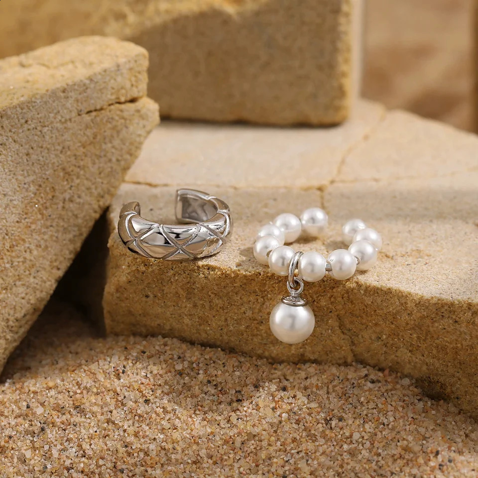 925 Silver Ear Bone Clip Earring Fashion Geometry Rhombus Pearl Ear Clip Without Pierced Personality Simple Women Girl Ear Jewel 250807