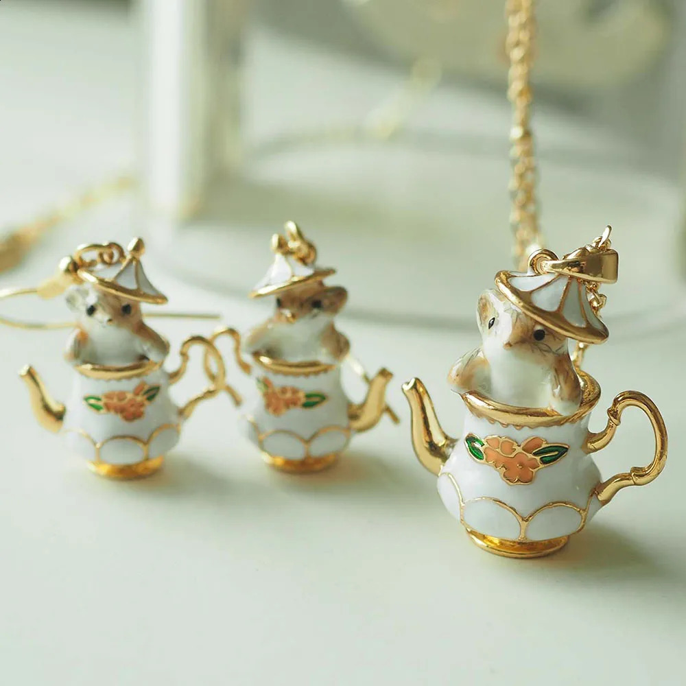 Fashion Funny Enamel Cartoon Chipmunk French Teapot Earrings for Women Accessories Style Jewelry Woman Charm 250805