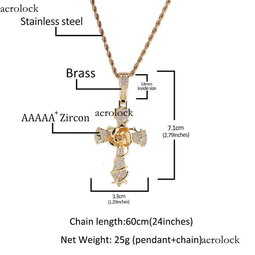 Sweater Chain Sterling Silver Inlaid 5A Moissanite chain Rose Cross Pendant Necklace Hip Hop Light Accessory