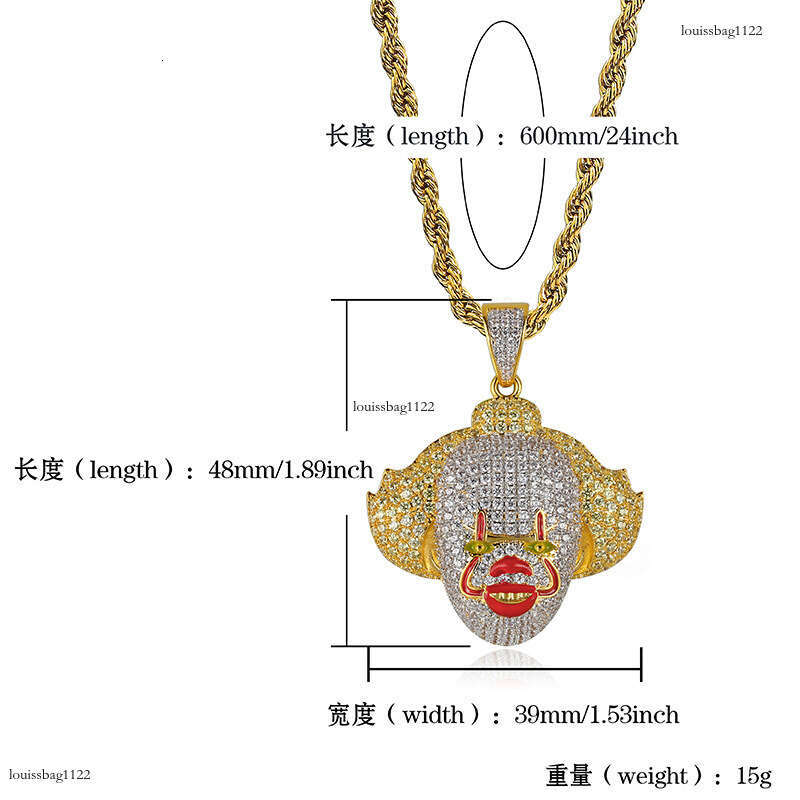 Hip Hop COS Classic Clown Fun Pendant Full Moissanite chain Inlay Unisex Trendy Accessories