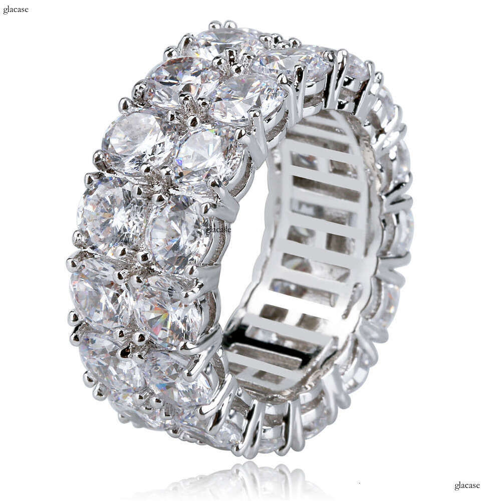 Hot Selling Silver Double Row Zircon Men's and Women's Hip Hop Ring Personality Simple Fashion Accessory