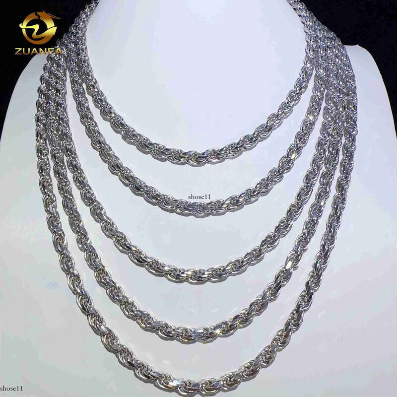 Fashion hip hop 6mm Sterling Sier necklace with moissanite clasp Iced out Rope Chains for men women