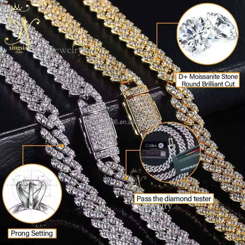 Hiphop Jewelry Men Women Necklace Sier Gold Plated Iced Out 8mm Dia Moissanite Cuban k Chain