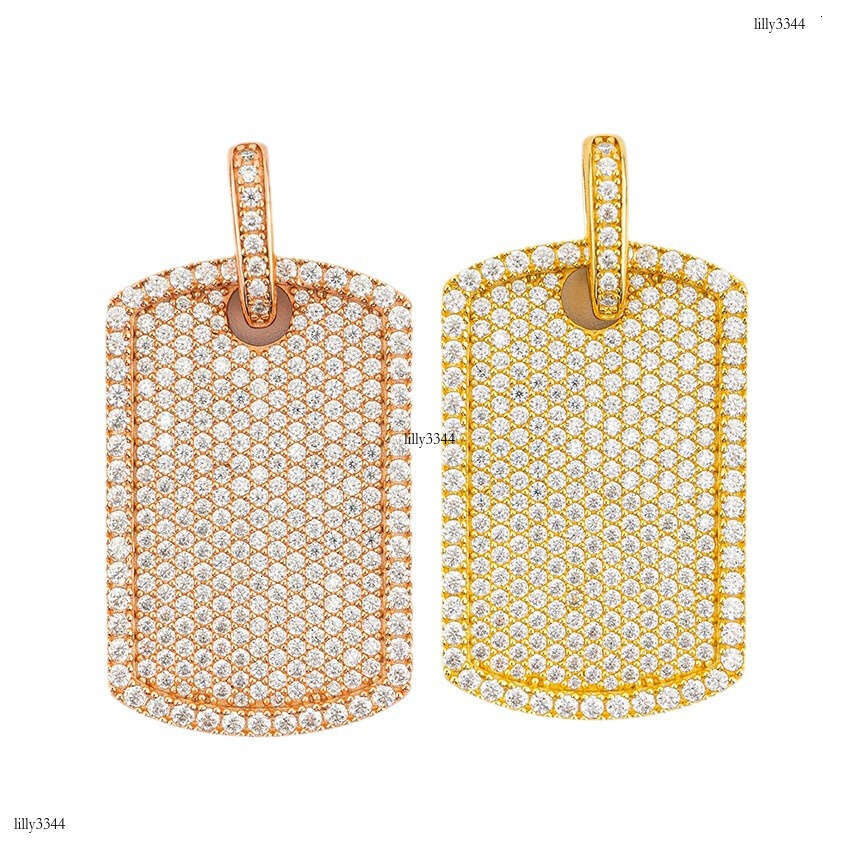 New Iced Out VVS Inlaid Moissanite Rectangular Necklace Trendy Cool Hip-Hop Pendant Versatile