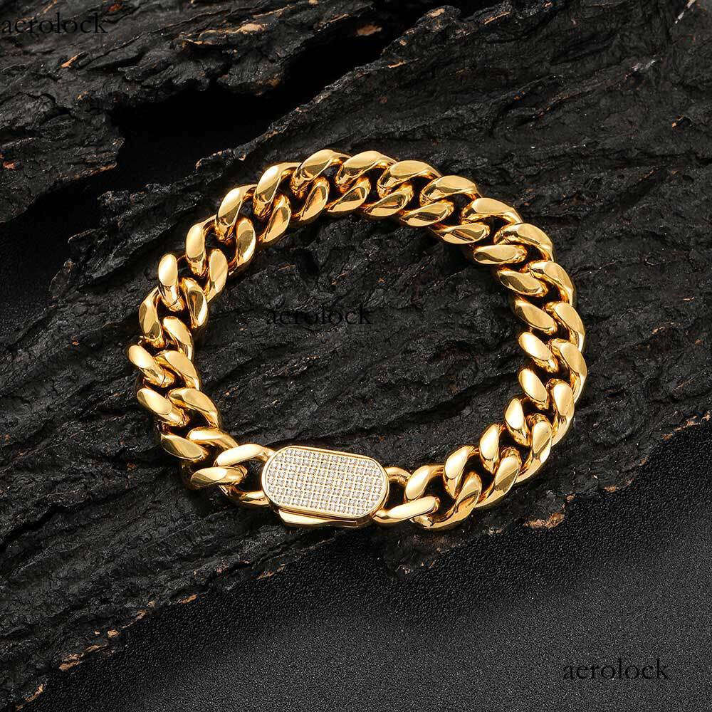 Hip Hop Men's Titanium Necklace Trendy Brand Sterling Silver Inlaid Dia Cuban Chain Bracelet Jewelry