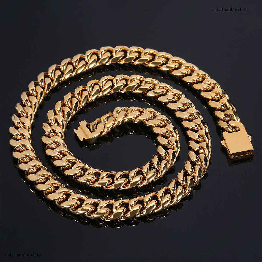 Hip Hop Smooth Buckle Stainless Cuban Chain Titanium Steel Polished Round Grinding Encrypted Miami Men's Necklace
