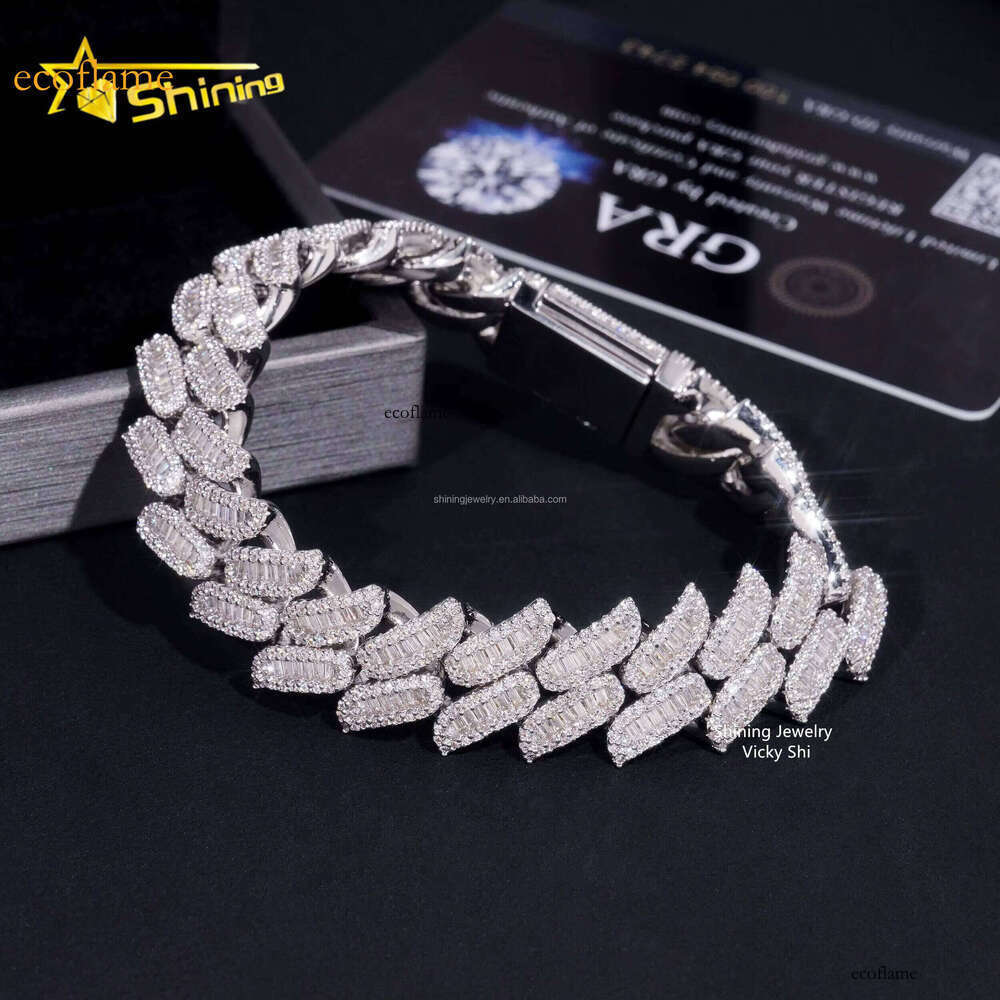 New Fashion Jewelry Rapper Hip Hop Sterling Sier Iced Out Fine Baguette Moissanite Cuban Bracelet