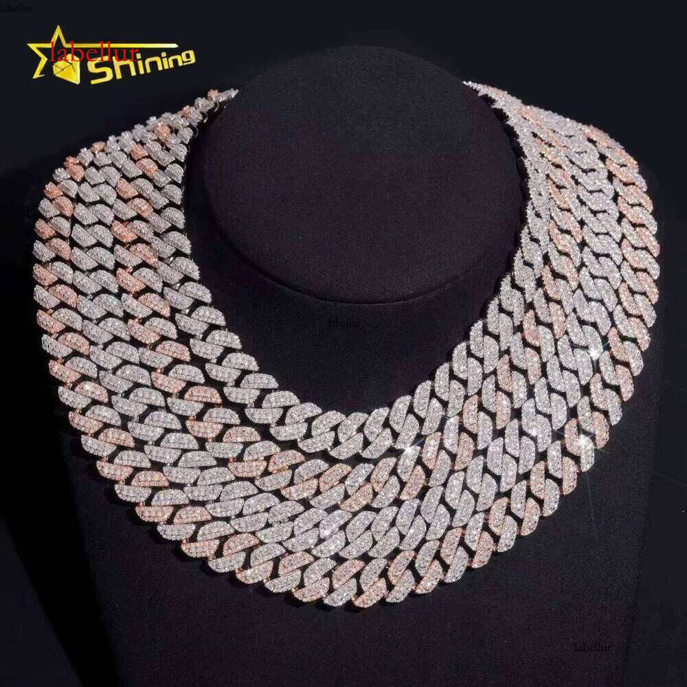 RTS Factory Hip Hop Jewelry 13Mm Raised Stones Solid Sterling Sier Gold Plated Iced Out Moissanite Miami Cuban Link Chain