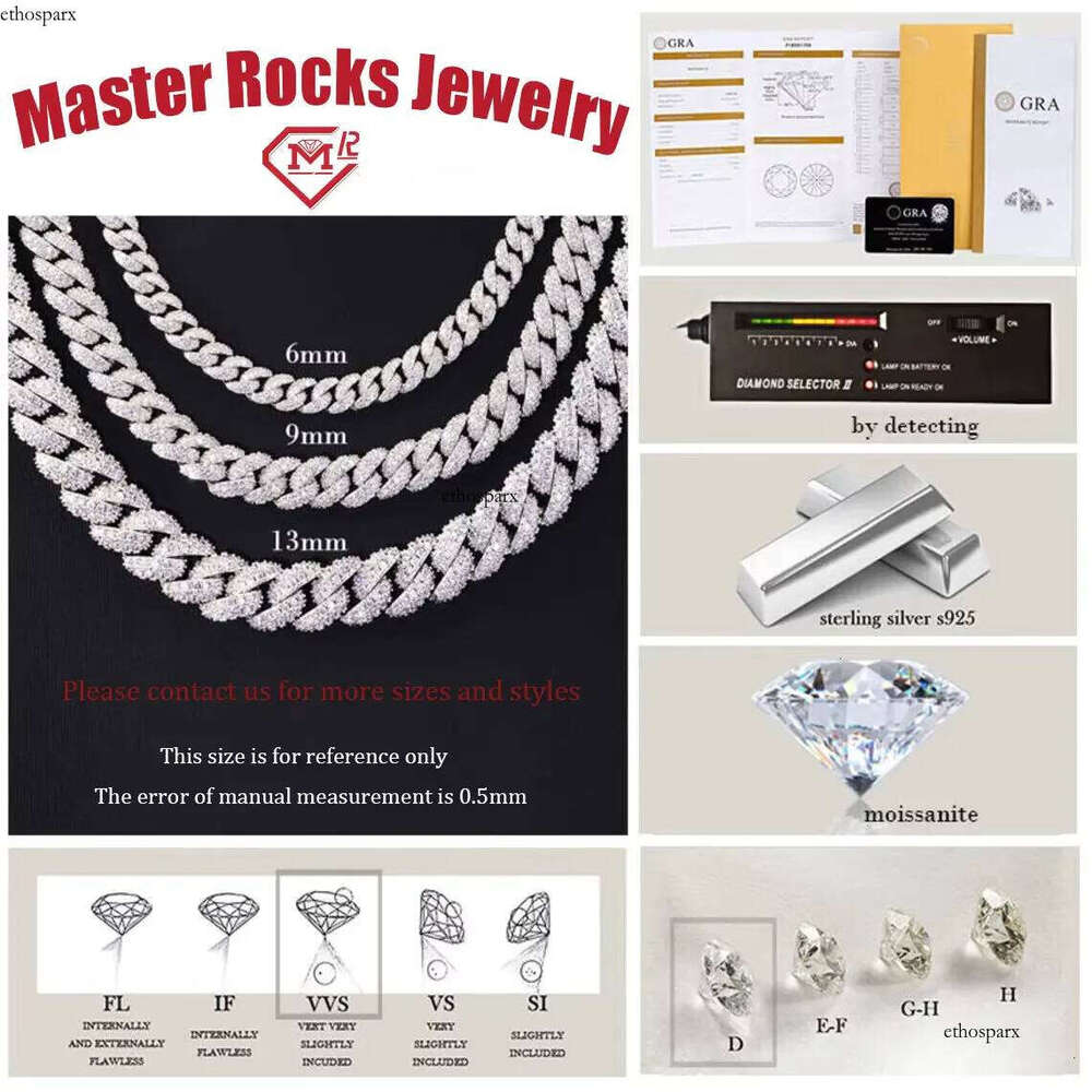 Custom 15mm 18mm Miami Hip Hop Iced Out Sterling Sier VVS Moissanite Cuban Link Chain
