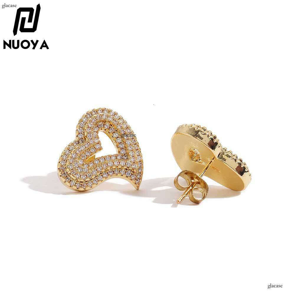 Hip-Hop New Hollow Heart High-End Trendy Brand Zircon Earrings Exaggerated Ear Jewelry