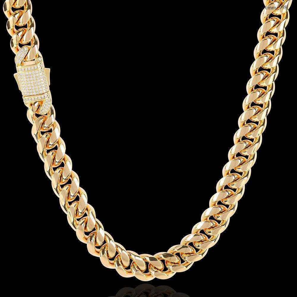 Hip Hop Titanium Jewelry Moissanite chain Spring Clasp Sterling Silver Cuban Chain Gold Necklace for Men