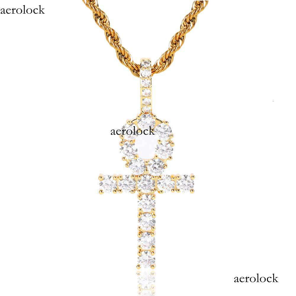 Solid Small Cross Pendant Micro Paved Moissanite chain Ankh Key Hip Hop Men's Necklace