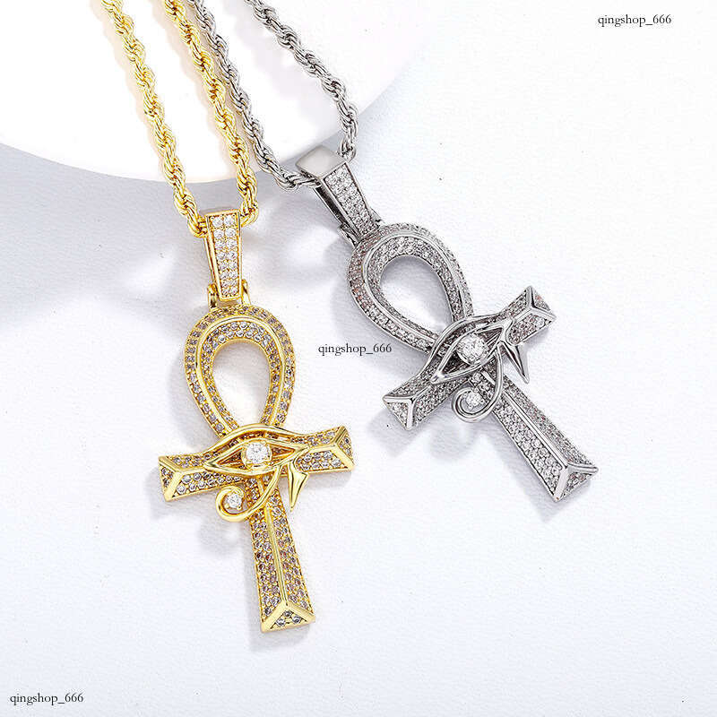 Hip Hop Eye of Horus Ankh Cross Pendant Sterling Silver Moissanite chain Versatile Jewelry Necklace