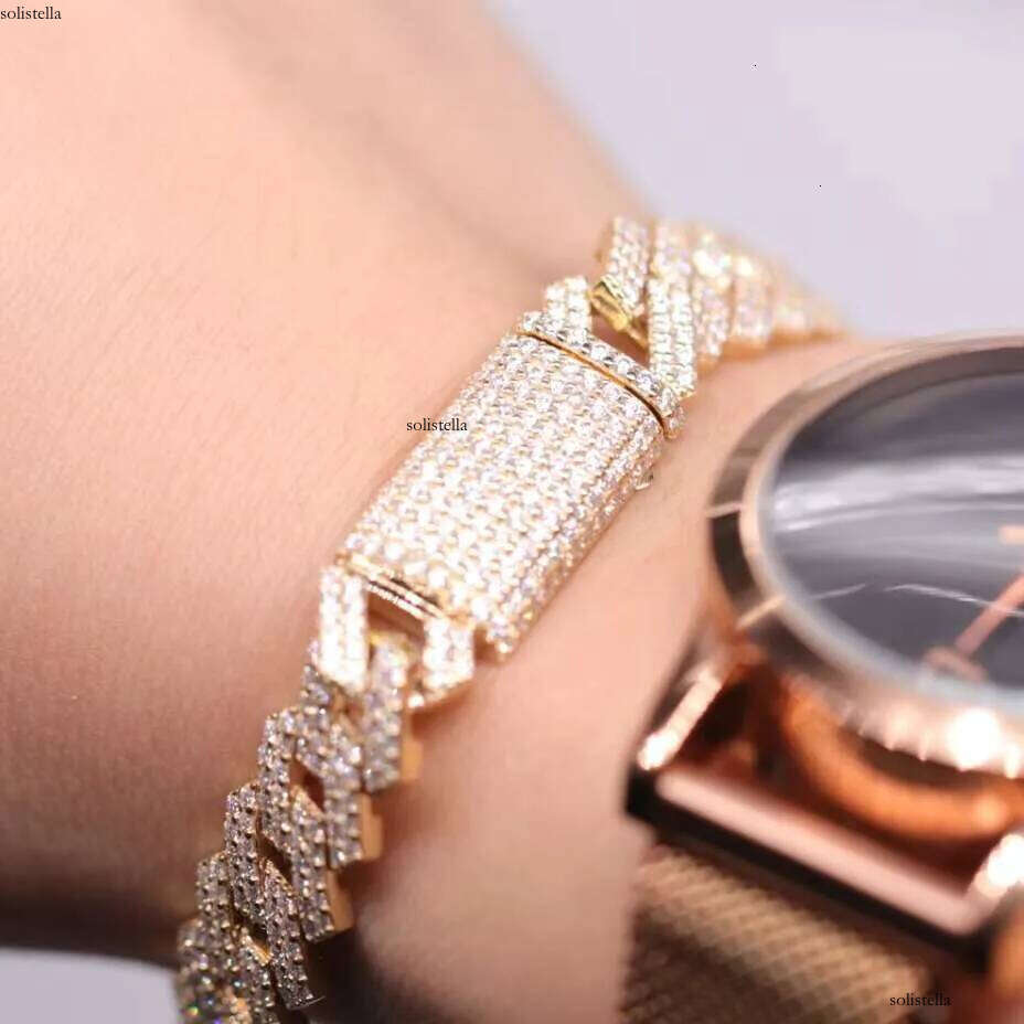 14MM Width Mens Sier Moissanite Dia Men Necklace Jewelry Hip Hop Iced Out Cuban Link Chain
