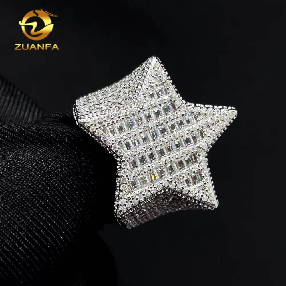 Fine Jewelry Hip Hop Style Pass Diamond Tester Iced Out Men Rings 925 Sterling Silver Moissanite Baguette Star Ring