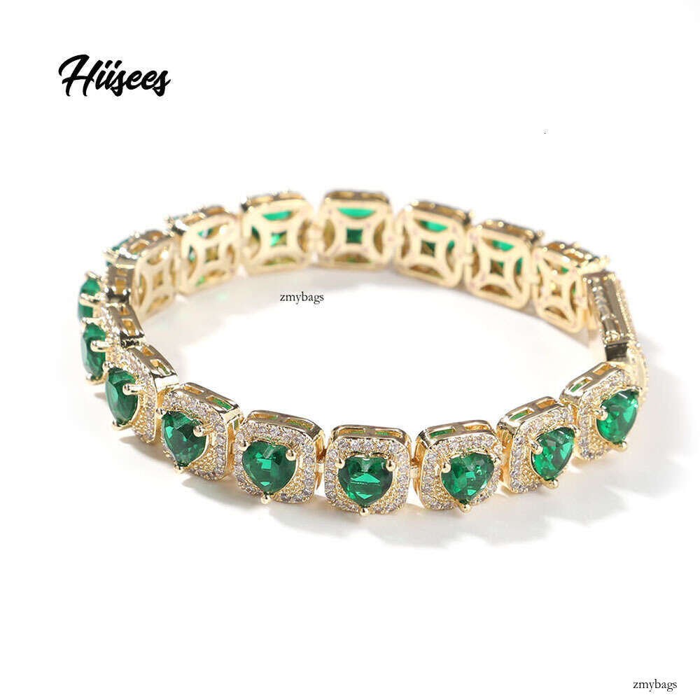 Hip-Hop Boy New 9mm Dia-Encrusted Bracelet Heart-Shaped Colorful Dia Ice Sugar Necklace Unisex Personality Fashion Jewelry