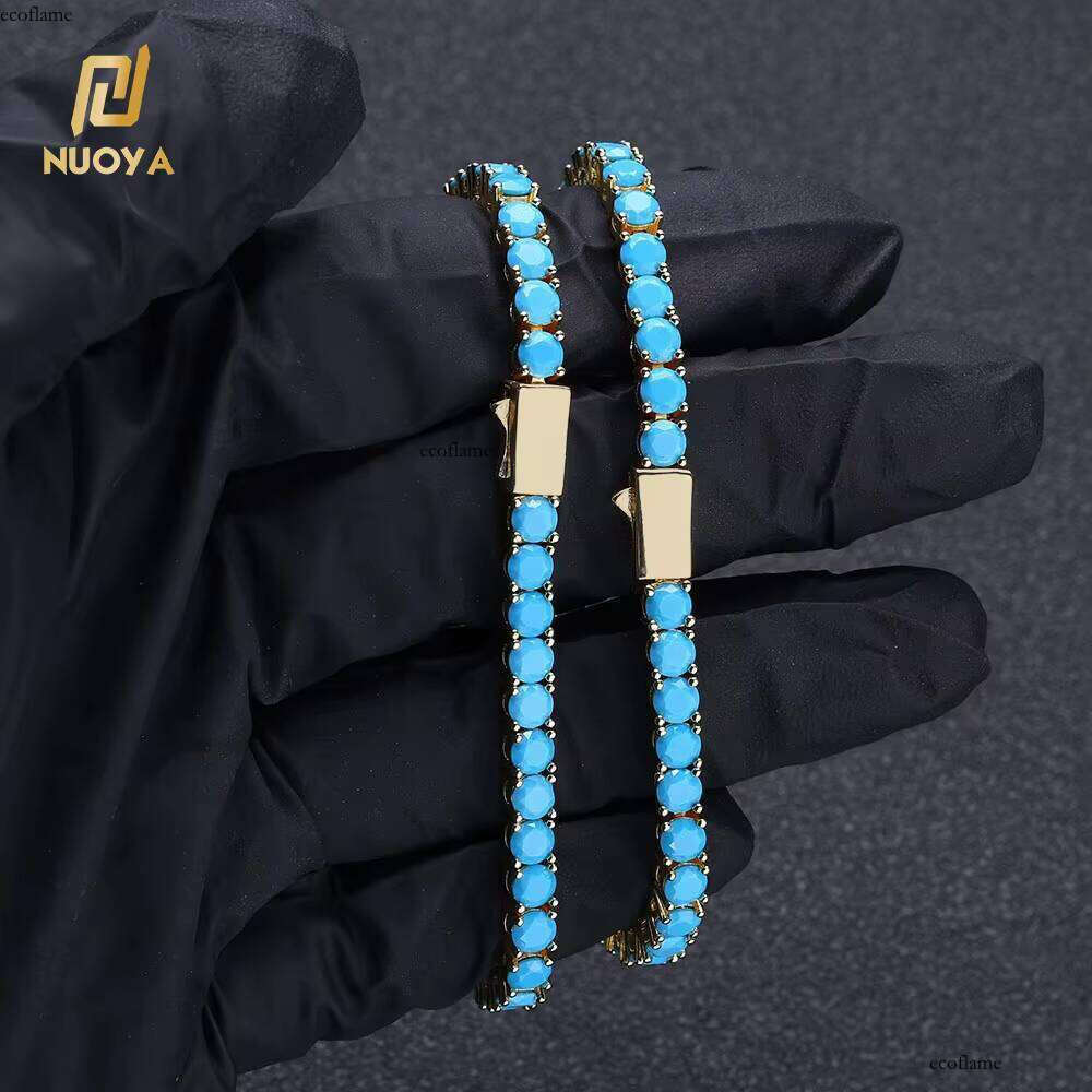 NUOYA Fashion Jewelry Women 4mm Custom Blue Turquoise Gold Plated Tennis Chain Bracelet for Gift