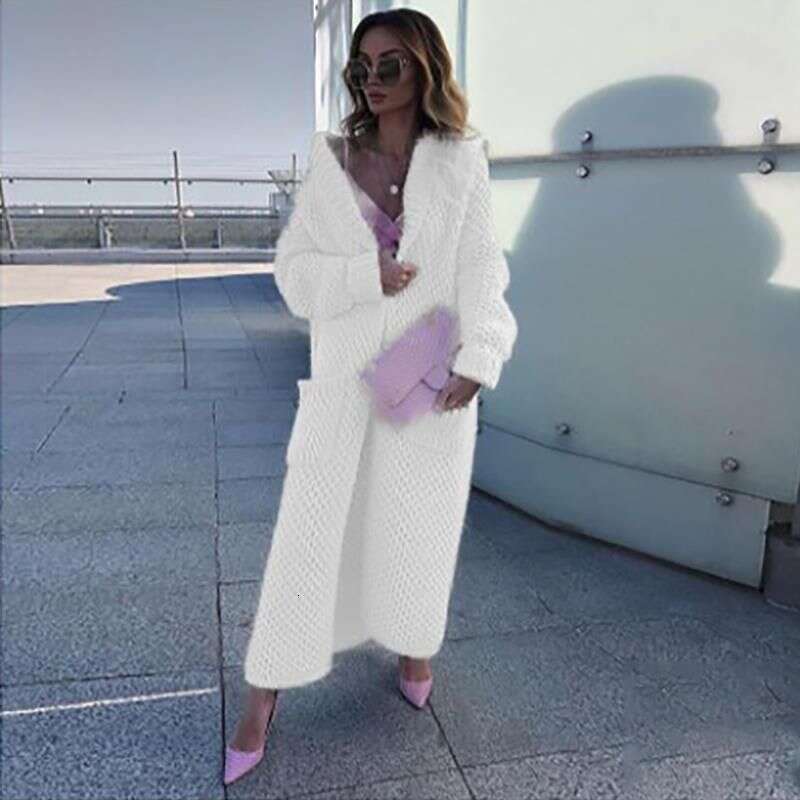 Women's Lapel Cardigan Collage Solid Colour Long Knit Sweater