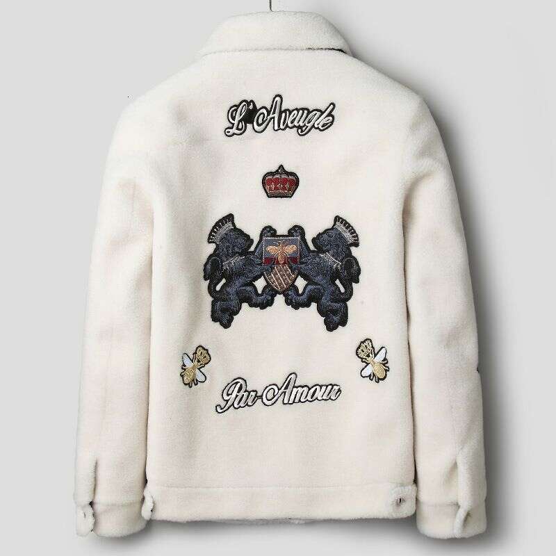 Clothing Lapel Embroidery Sheep Shearling Coat Men's Trendy Thickened Lamb Fur Jacket