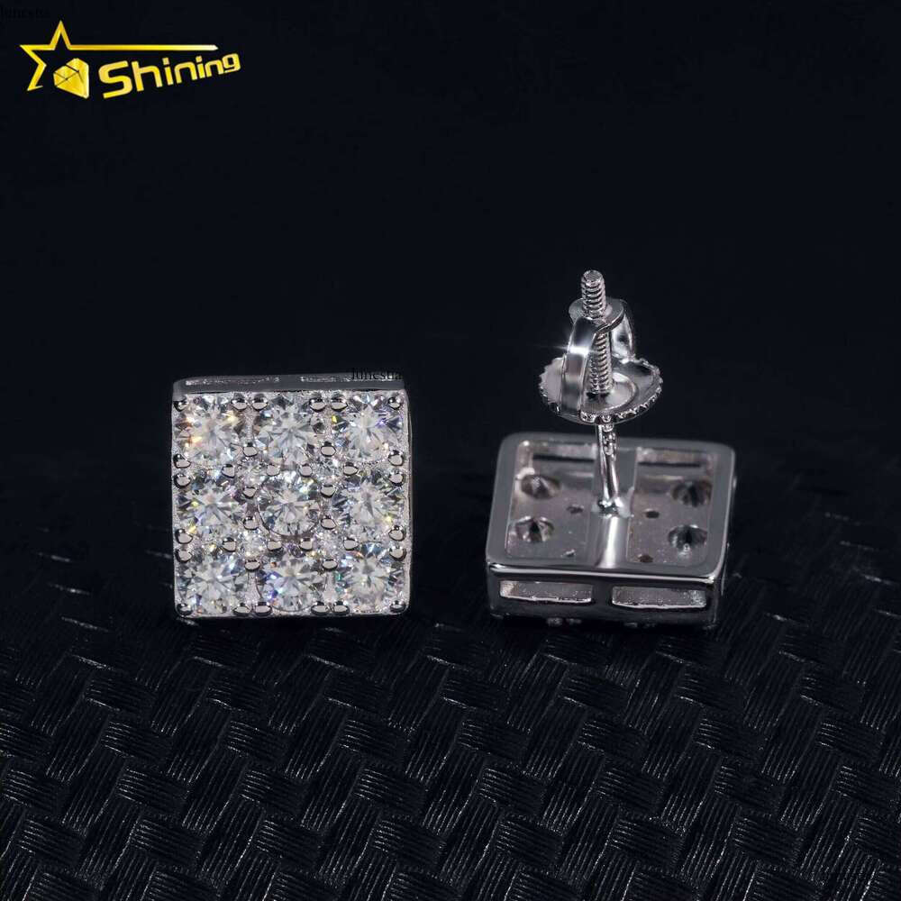 Pass Tester GRA Certified VVS Sterling Sier Men's Square Silicon Stone Stud Earrings
