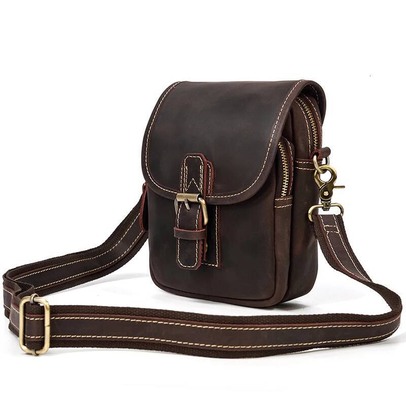 MAHEU Vintage Leather Small Shoulder Bags for men Crossbody Mini Sling Bag Belt Pouch For Men Male Waist Pack